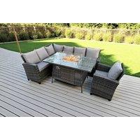 Luxurious Rattan Corner Sofa with Fire Pit Table - Weather-Resistant Outdoor Dining Set