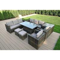 Weather-Resistant Rattan Garden Dining Set - Adjustable Table, 8-Seater