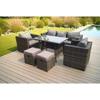 Modern Weather-Resistant Rattan 6-Seater Dining Set with Reclining Sofa