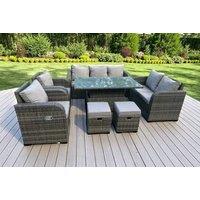 Luxurious Rattan Dining Set with Reclining Sun Loungers & Rising Table