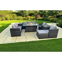 Modern Rattan Garden Sofa Set with Gas Fire Pit Table - Weather-Resistant, 6-Seater