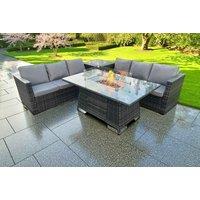 Deluxe Pe Rattan Sofa Set With Gas Fire Pit Table