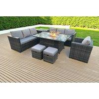 9-Seater Weather-Resistant Rattan Garden Sofa Set with Gas Fire Pit Table