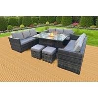 Luxurious Rattan Sofa Set With Gas Fire Pit & Table Stool