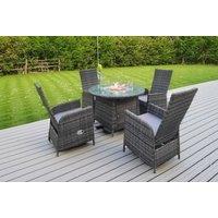 Modern Rattan Reclining Garden Chair & Gas Fire Pit Table Set - Weather-Resistant, Ergonomic, 2-Seater