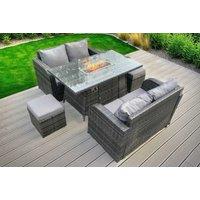 Weather-Resistant Rattan Garden Loveseat Set with Fire Pit Table
