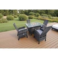 Luxury Rattan Reclining Garden Chair & Fire Pit Table Set - Weather-Resistant, Modern 2-Seater