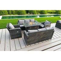 Luxury Rattan Reclining Sofa & Fire Pit Table Set - Weatherproof, 5-Seater, Modern Garden Lounge