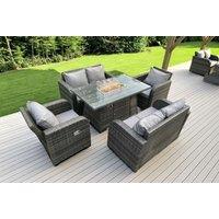 Rattan Fire Pit Dining Set - Weather-Resistant Reclining Sofa Suite