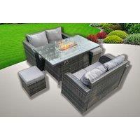 Luxury Rattan Fire Pit Dining Set - Weather-Resistant 6-Seater Garden Sofa Suite