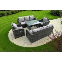 Modern Weather-Resistant PE Rattan Reclining Dining Sofa Set - Galvanised Frame, Plush Cushions