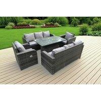 8-Seater Weather-Resistant Rattan Dining Set with Reclining Sun Lounger - Modern Grey