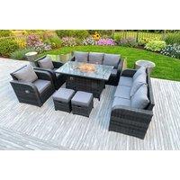 Luxury 10-Seat Rattan Dining Set with Fire Pit