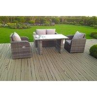 Luxury Rattan Reclining Sofa Set - Weather-Resistant, 4-Seater Garden Lounge with Table