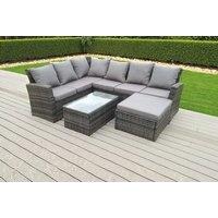 Weather-Resistant PE Rattan Corner Sofa Set with Table & Stool - Modern Outdoor Lounge