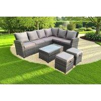 Modern PE Rattan Weather-Resistant Corner Sofa Set - 5-Seater with Table & Stools