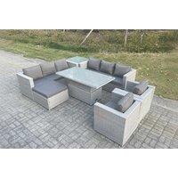 Elegant Light Grey Rattan Sofa Set With Rising Table