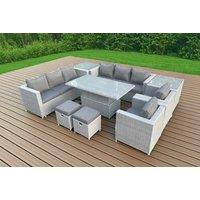 Elegant Light Grey Rattan Sofa Set With Versatile Rising Table