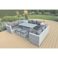 Elegant Weather-Resistant Rattan Sofa Set with Adjustable Dining Table