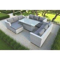 Chic Rattan Sofa With Rising Table - Light Grey