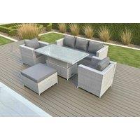 Elegant Light Grey Rattan Sofa Dining Set With Rising Table