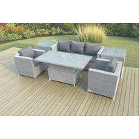 Light Grey Rattan Sofa Set with Adjustable Dining Table