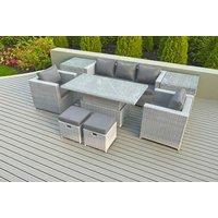 Luxurious Light Grey Rattan Sofa With Convertible Rising Table