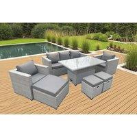 Luxurious Light Grey Rattan Sofa Set With Adjustable Dining Table