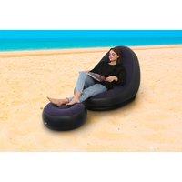 2pc Inflatable Garden Chair & Footstool Set with Pump - Flocked, Lightweight, 3 Colours