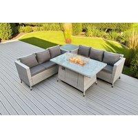 PE Rattan Garden Sofa Set with Fire Pit Table - Weather-Resistant, 6-Seater Outdoor Lounge