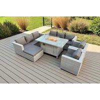 Deluxe Weather-Resistant PE Rattan Garden Sofa Set with Fire Pit Table