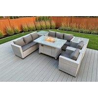 Luxurious PE Rattan Garden Sofa Set with Fire Pit Table