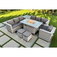 Luxury Weather-Resistant PE Rattan Garden Sofa Set with Fire Pit Table - 6-Seater Outdoor Lounge