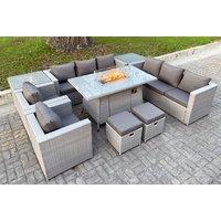 Elegant Pe Rattan Garden Sofa Set With Fire Pit Table - Weather-Resistant Outdoor Furniture