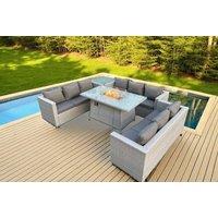 Luxurious PE Rattan Garden Sofa Set with Fire Pit Table
