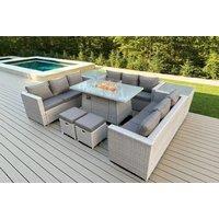 Pe Rattan Garden Sofa Set With Fire Pit Table