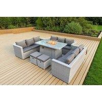 Luxurious Weather-Resistant Rattan Garden Sofa Set With Fire Pit Table