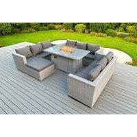 9-Seater Weather-Resistant PE Rattan Garden Sofa Set with Fire Pit Table