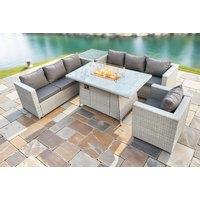 Luxurious Weather-Resistant PE Rattan Garden Sofa Set with Fire Pit Table