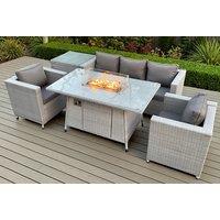 Weather-Resistant PE Rattan Garden Sofa Set with Fire Pit Table - 5 Seater Outdoor Lounge