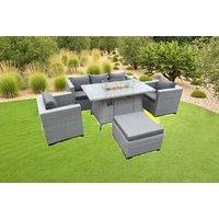 Luxury Weather-Resistant PE Rattan Garden Sofa Set with Fire Pit Table - 6 Seater Outdoor Lounge