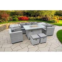 Luxury Weather-Resistant PE Rattan Garden Sofa Set with Fire Pit Table - 6-Seater Outdoor Lounge