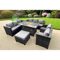 Handmade Rattan Garden Sofa Set with Fire Pit Table - Weatherproof Outdoor Lounge