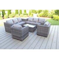 Modern Grey PE Rattan Outdoor Sofa Set - Weather-Resistant, 7-Seater with Coffee Table