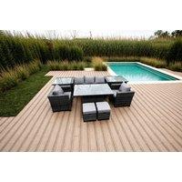 Modern Rattan Dining Sofa Set with Adjustable Table