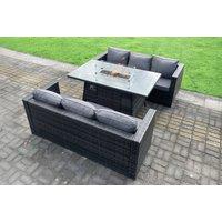 Weatherproof Rattan 6-Seater Garden Dining Set with Fire Pit Table