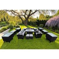 10-Seater PE Rattan Garden Dining Set with Fire Pit Table - Weather-Resistant, Modern Outdoor Sofa