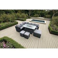 Rattan 9-Seater Corner Sofa Dining Set with Firepit Table - Weather-Resistant Outdoor Lounge