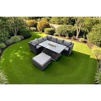 Luxurious Rattan Corner Sofa Set with Fire Pit Table - Modern Outdoor Furniture