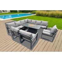Modern Aluminium 9-Seater Outdoor Sofa Set with Firepit Table